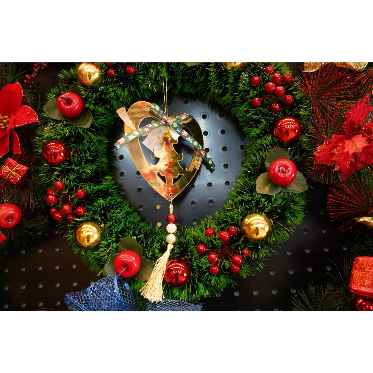 Ornament brad, Klevo, Inima, Auriu, Lucios, 15*26CM, Acril, Interior/ Exterior