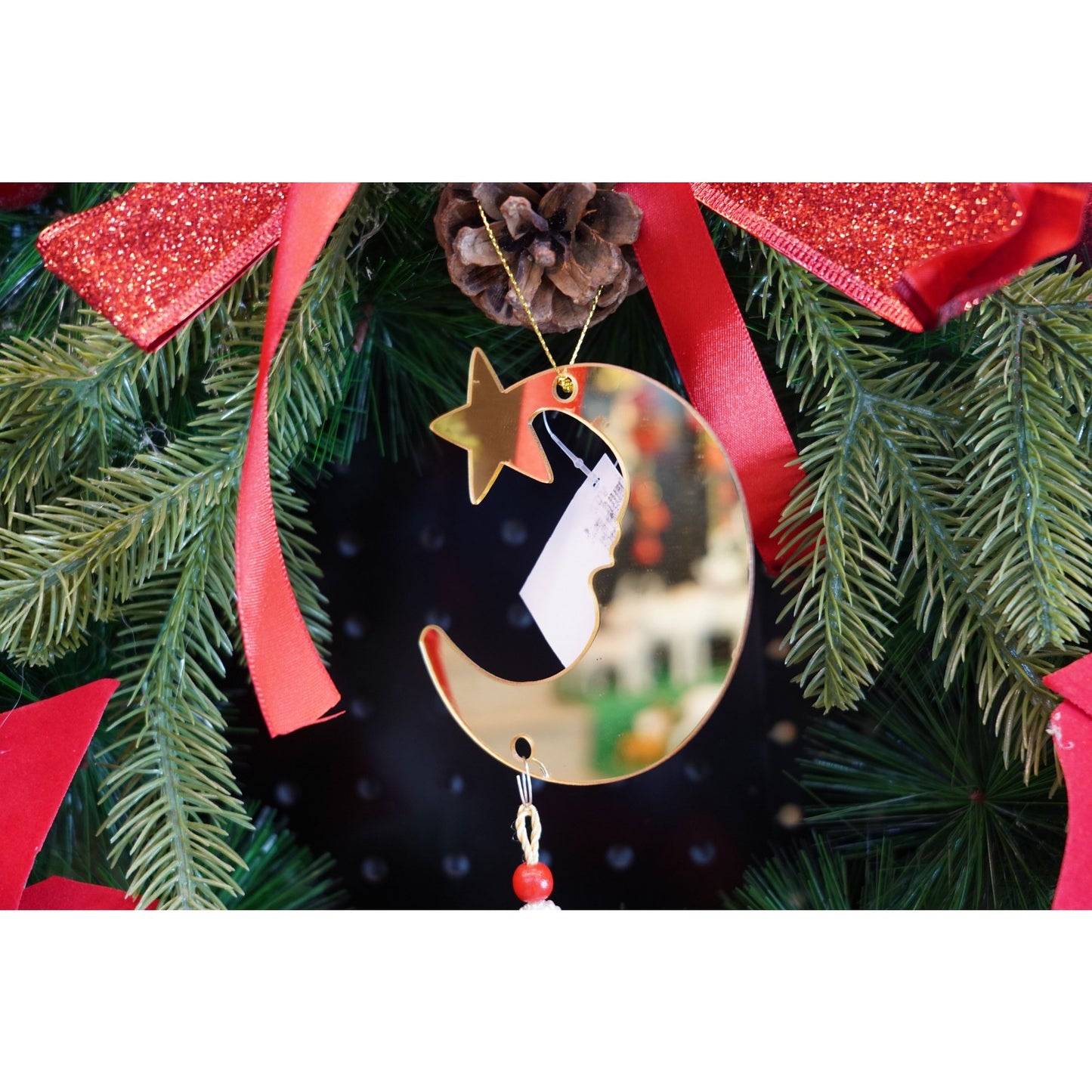 Ornament brad, Klevo, Luna, Auriu, Lucios, 10*25CM, Acril, Interior/ Exterior