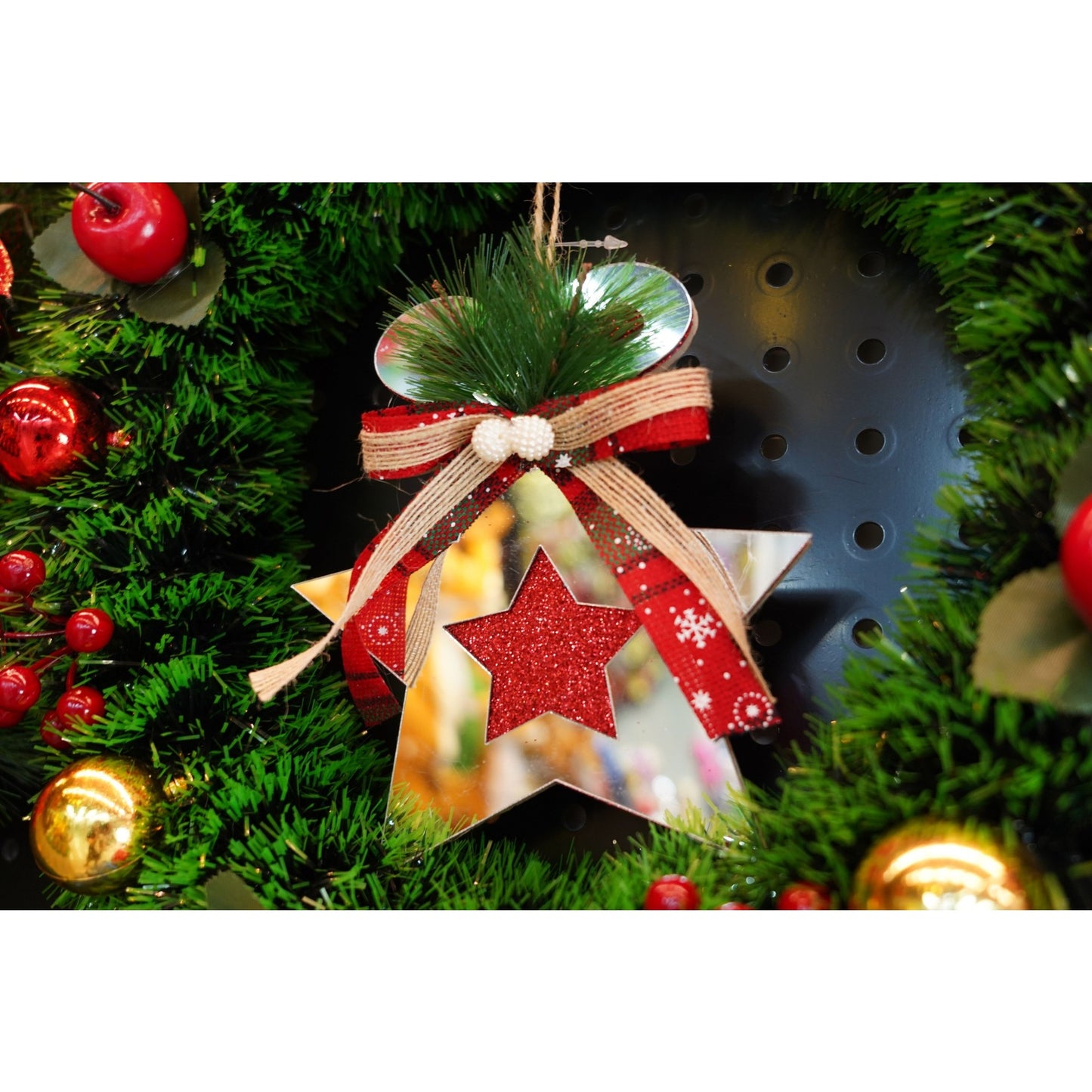 Ornament brad, Klevo, Stea, Argintiu, Lucios, 14*17CM, Acril, Interior/ Exterior