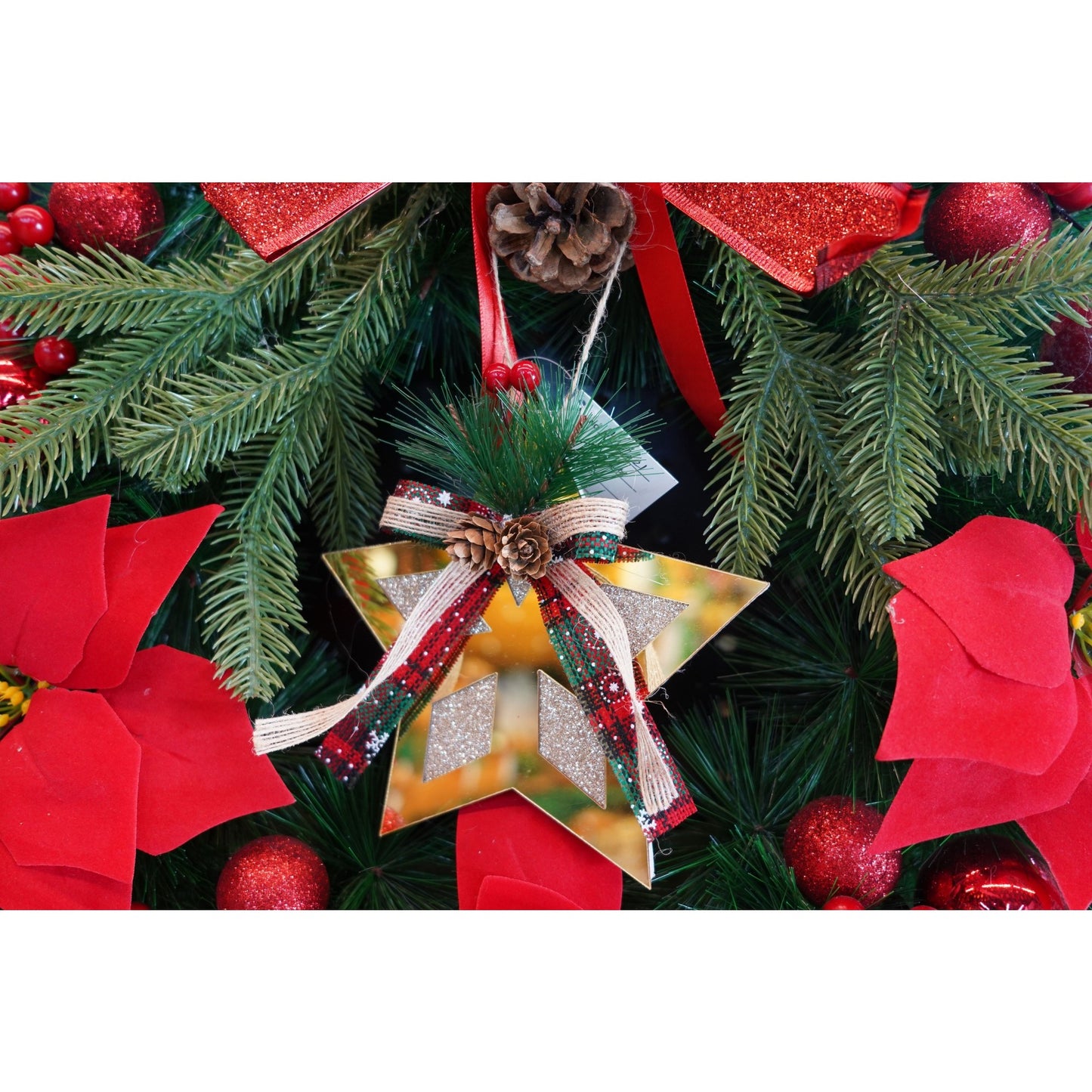 Ornament brad, Klevo, Stea, Auriu, Lucios, 17*17CM, Acril, Interior/ Exterior
