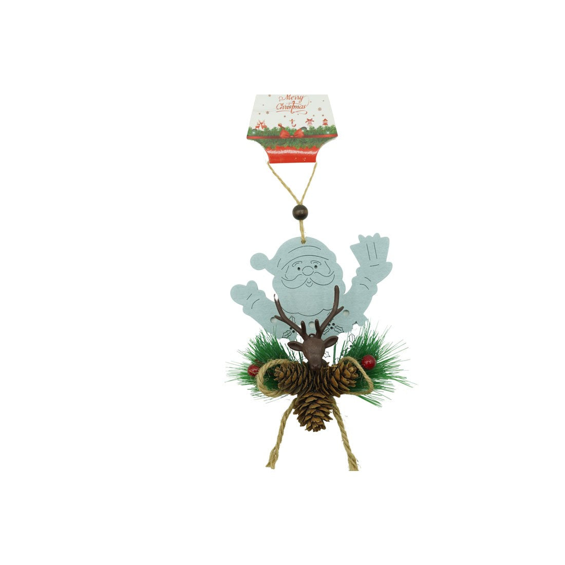 Ornament de brad Mos Craciun cu cerb, Klevo, multicolor, lemn, 18 cm