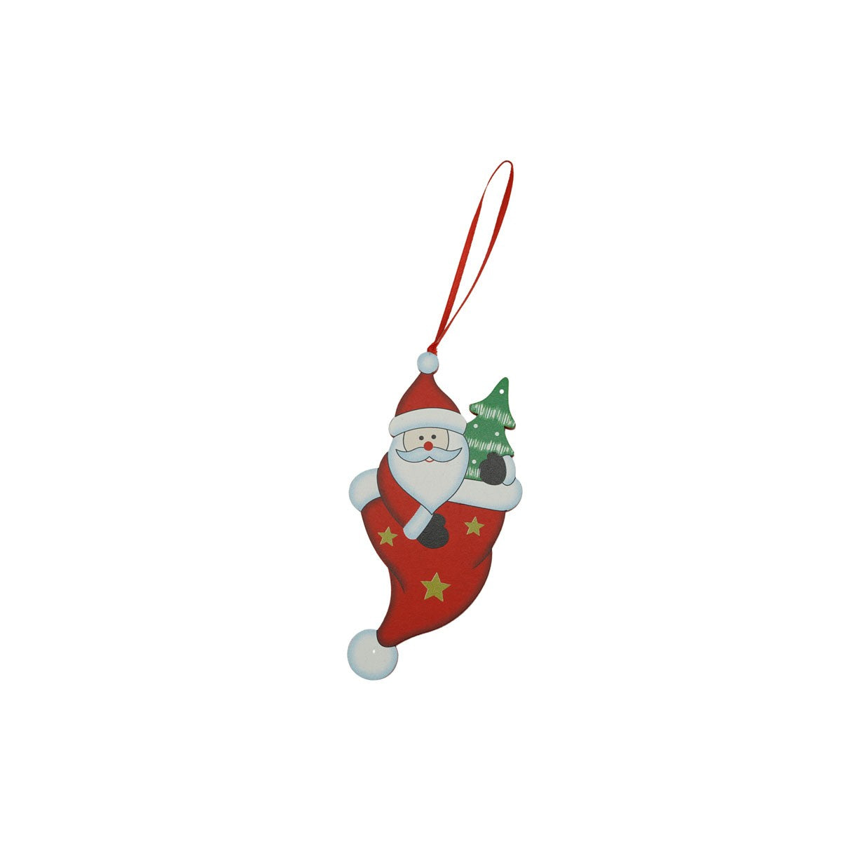 Ornament de brad Mos Craciun in caciula, Klevo, rosu, lemn, 14 cm