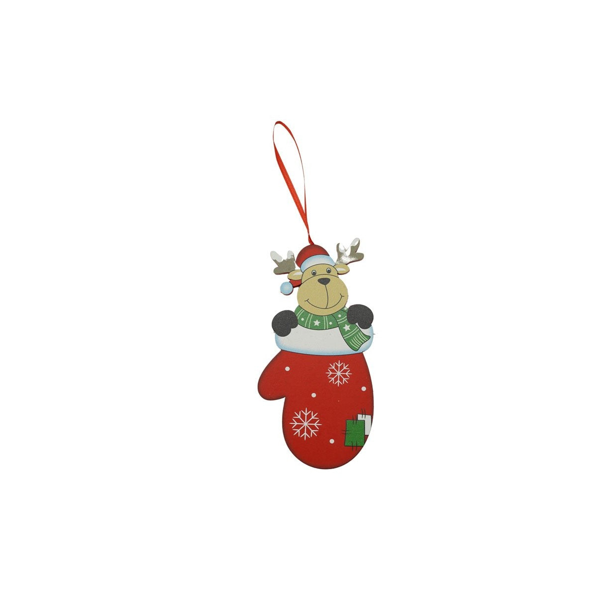 Ornament de brad ren in manusa, Klevo, rosu, lemn, 14 cm