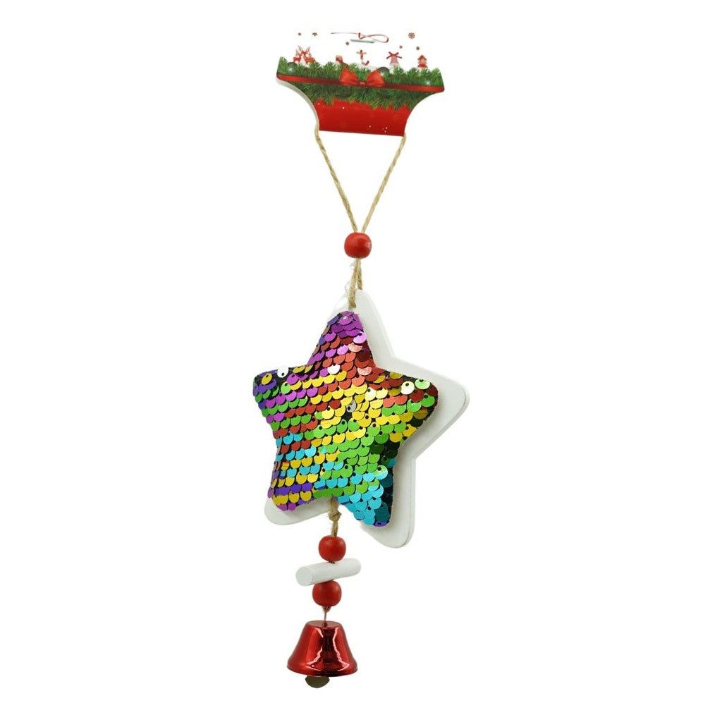 Ornament de brad stea din paiete, Klevo, multicolor, lemn, 18 cm