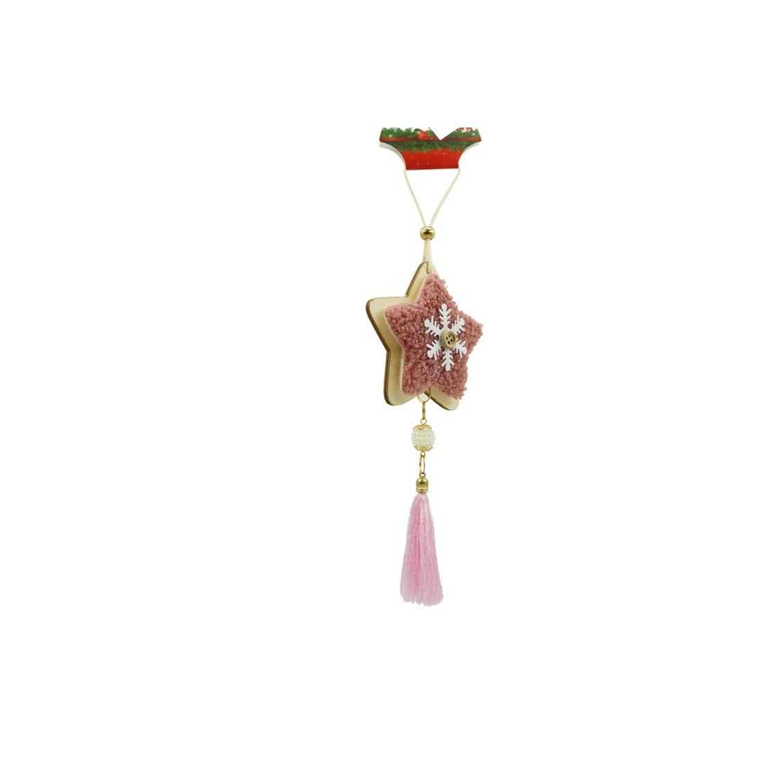 Ornament de brad stea, Klevo, roz, lemn/textil, 25 cm