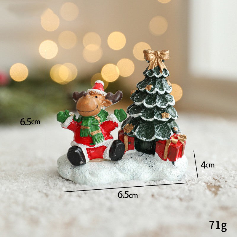 Ornament de Craciun din Rasina pentru Decor, Klevo, Model Ren cu Brad, Decoratiune de Birou pentru Craciun, 6.5 x 6.5 x 4 cm, Rosu Verde