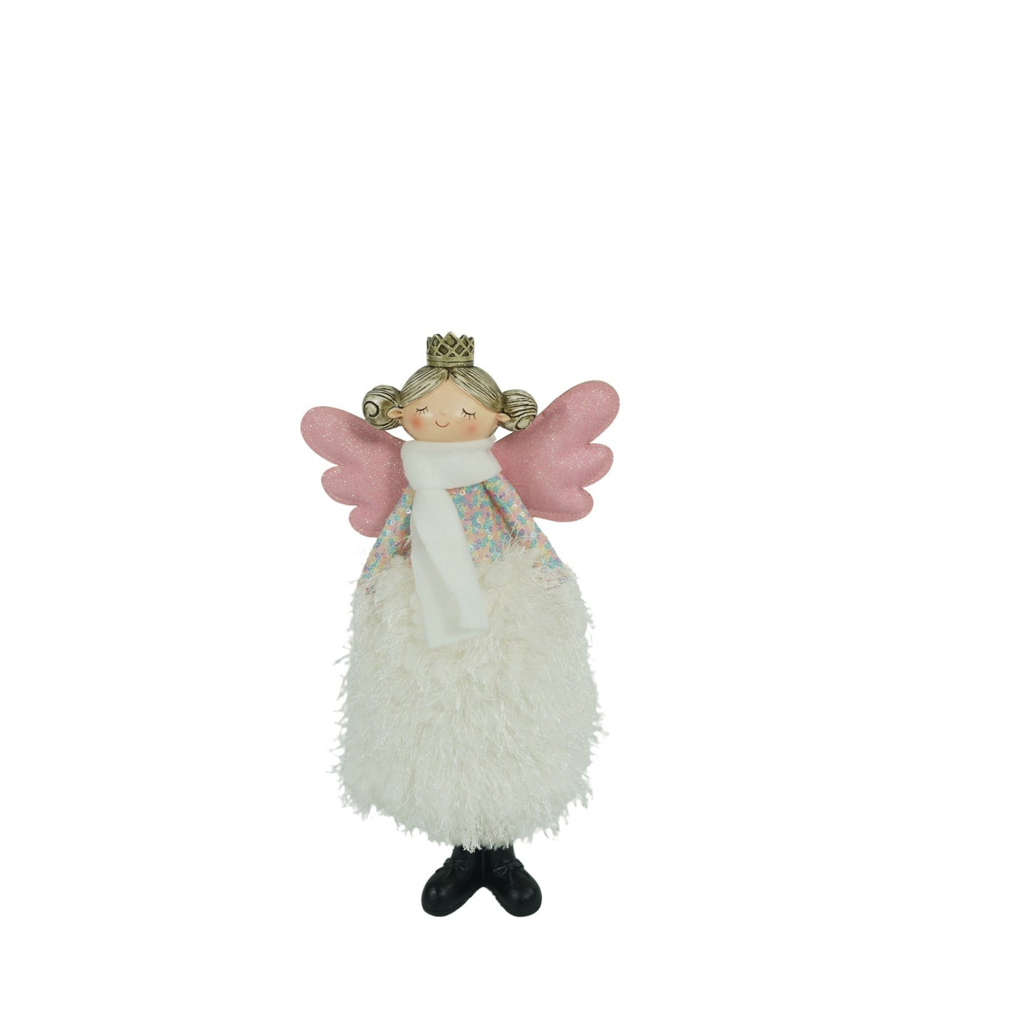 Ornament de Craciun ingeras, Klevo, alb, textil, 34 cm