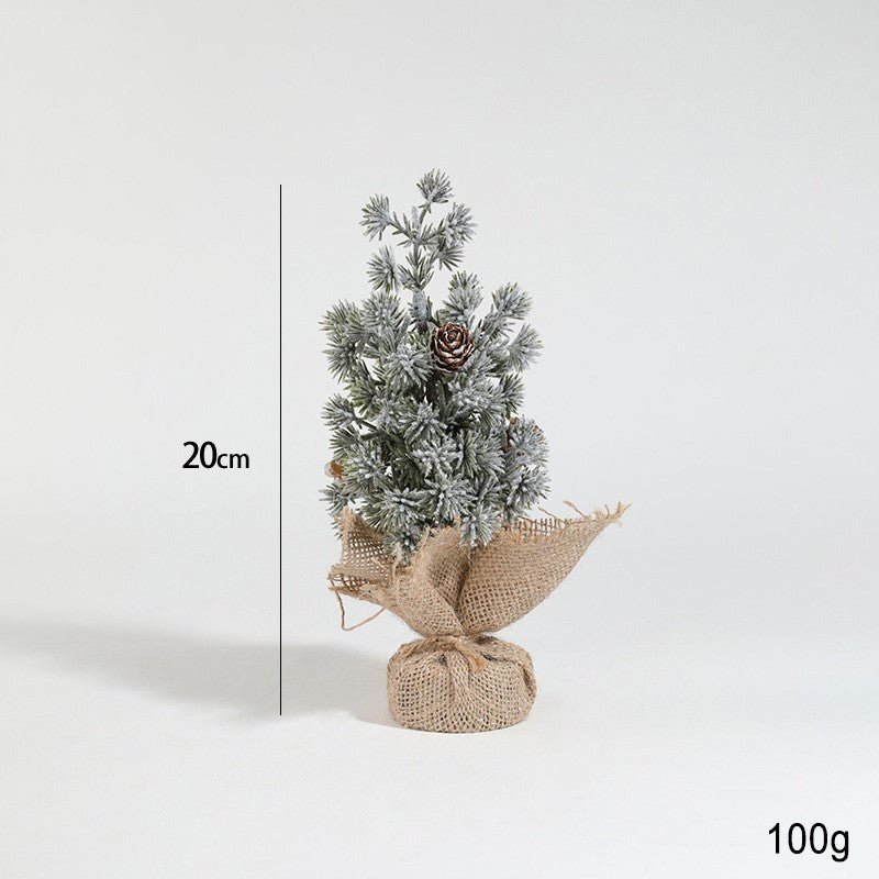 Decoratiune Craciun pentru Masa, Klevo, Ornament de Decor Model Brad de Craciun de Dimensiuni Mici cu Fulgi Albi, pentru Birou si Interior, din Plastic Calitativ 20 cm, Verde Alb