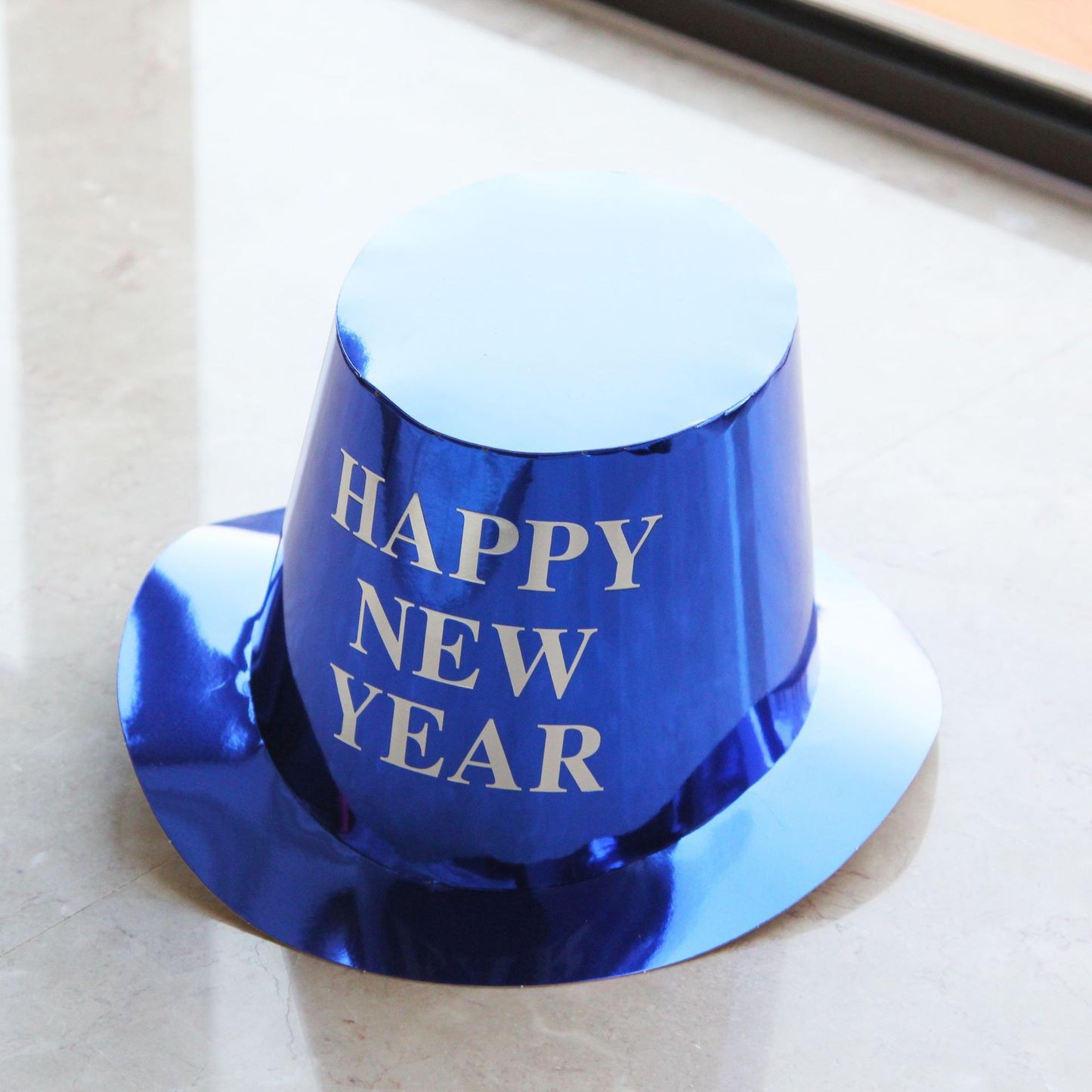 Palarie Happy New Year pentru Revelion, Klevo, Palarie Festiva de Anul Nou, Palarie Magica din Hartie, 29 x 25 x 15.5 cm Colorata Sclipitor Albastru