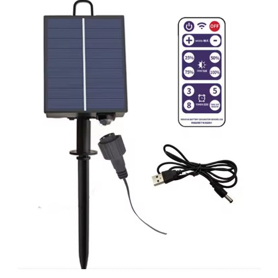 Panou Solar Pentru Instalatii Craciun, 31V, 500 mAh, Acumulator de 2400 mAh, 8 Jocuri de lumini, 14 cm x 11 cm