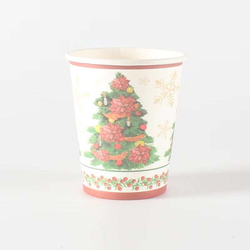 Set 10 Pahare, Klevo, Imprimeu Brad de Craciun, din Carton, 250 - 300 ml, 7.5 x 8.4 x 5.3 cm, Multicolor