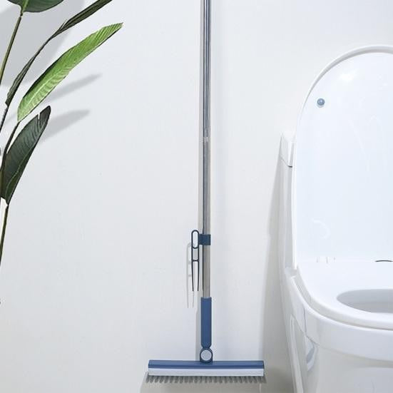 Perie de Curatare pentru Podele si Rosturi, Klevo, Lungime Maner 105 cm, Capat Pivotant 180 Grade, Peri din PP, Otel si Plastic, Cleste pentru Scame si Par Inclus, Albastru