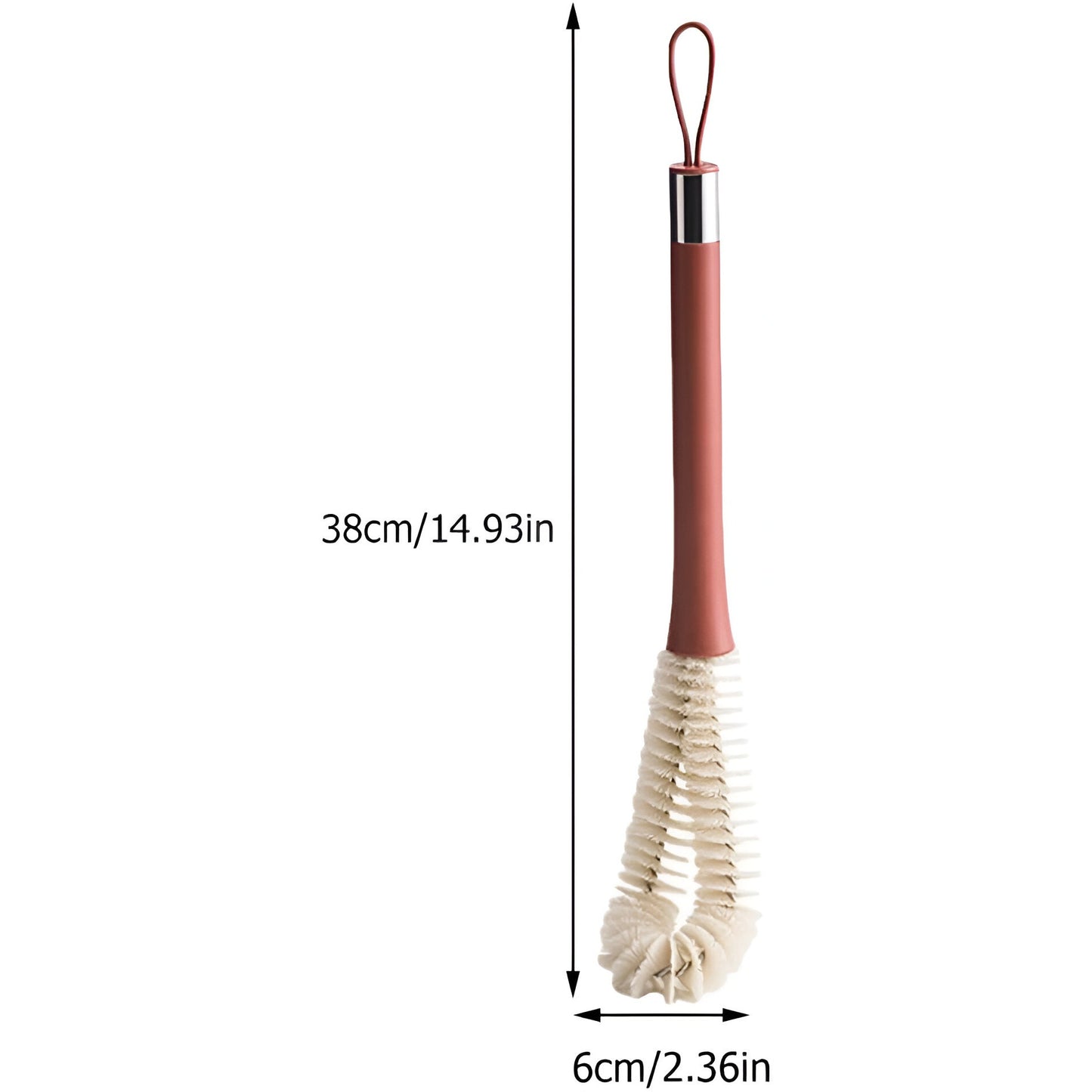 Perie de Curatat Pahare, Sticle, Biberoane, Klevo, cu Maner Lung, Uz Casnic, Silicon, Ergonomic, 3.9x5.4x38.5cm, Rosu
