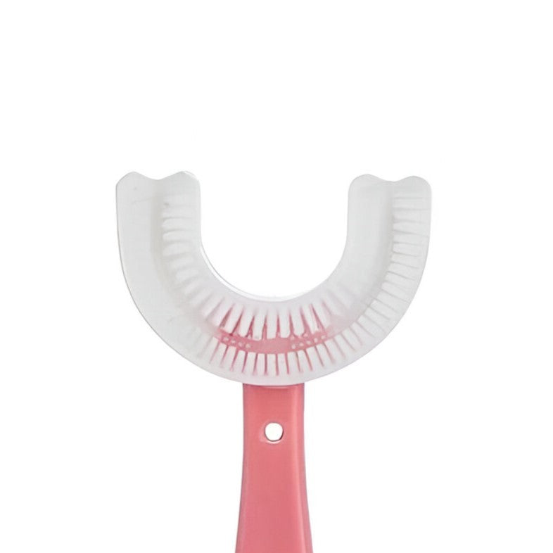 Periuta de Dinti in Forma de U, Klevo, pentru Copii 6-12 ani, Peri Moi, 12 cm, Model Inima, Culoare Roz