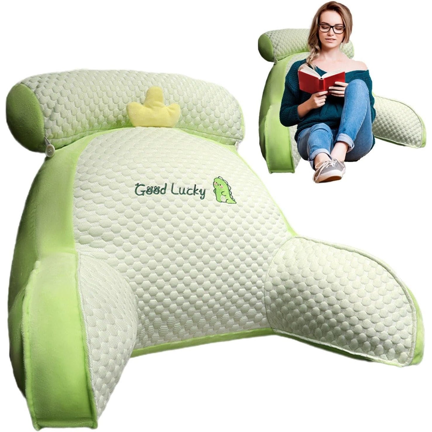 Perna Multifunctionala, Klevo, Spatar pentru Pat, Protectie Lombara, Marime Medie, 60 x 40 cm, din Plus, Model Dinozaur, Verde