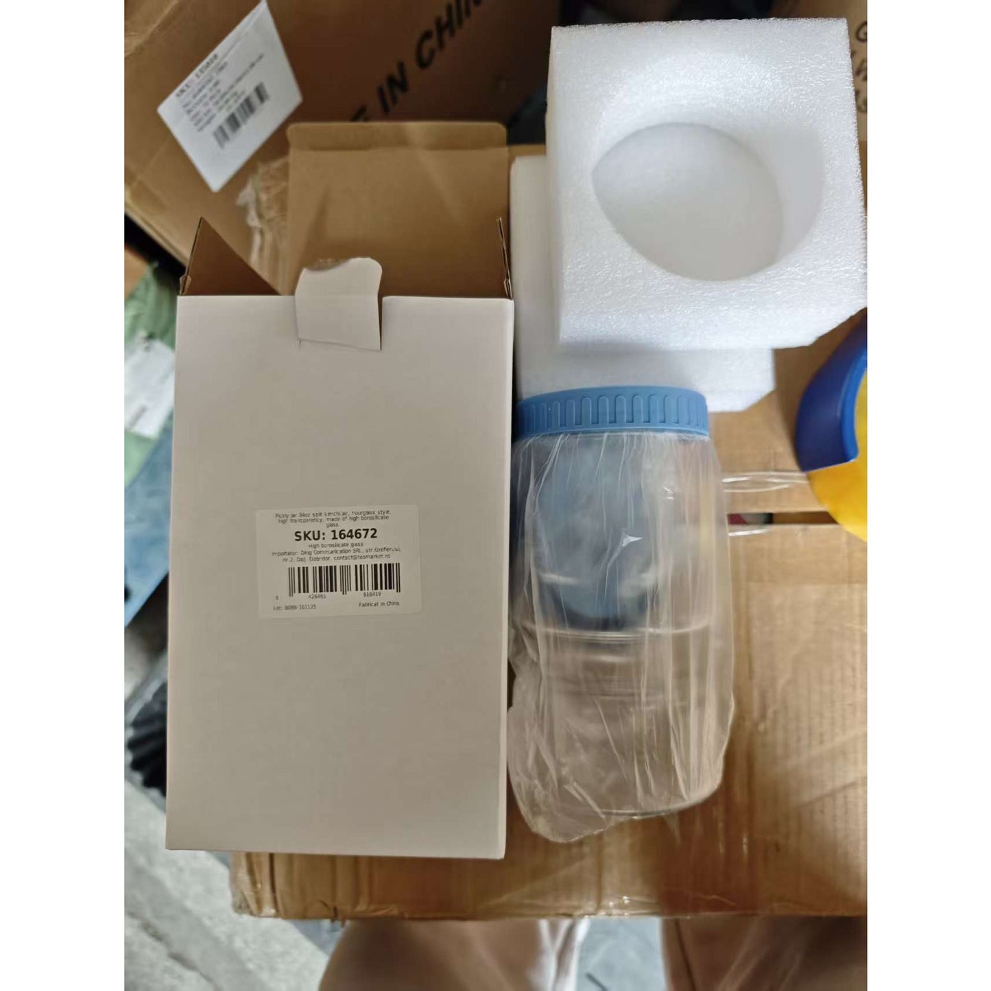 Borcan de Muraturi, Klevo, Borcan cu Separator Divizat de 34oz pentru Lichide, Ermetic, Termorezistent, Tip Clepsidra, 800 ml, 21 x 11 x 11 cm, Capac Albastru
