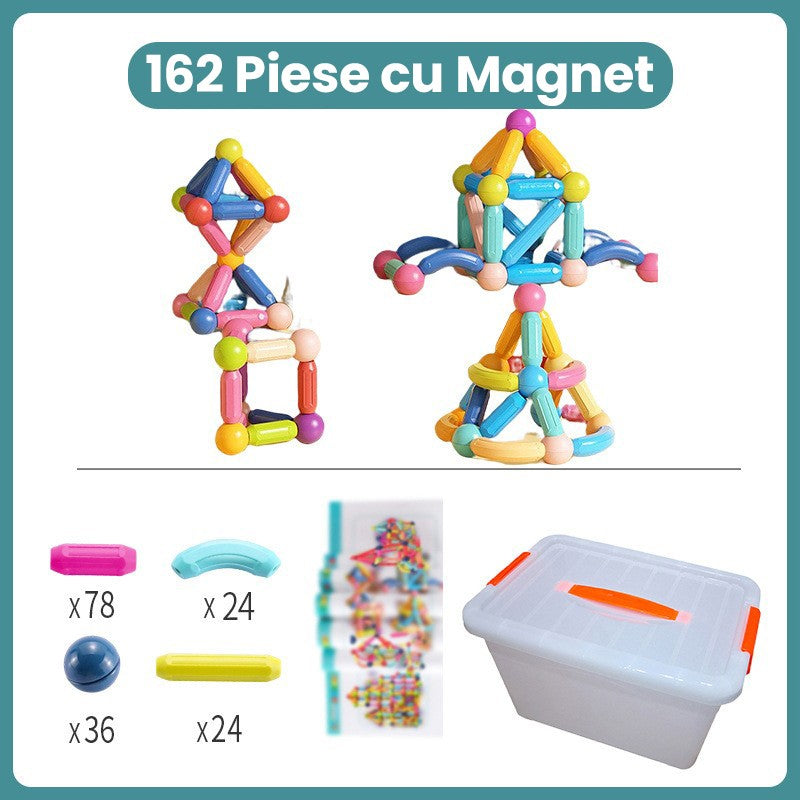 Piese Magnetice pentru Copii, Klevo, Set din 162 de Piese de diferite Culori, Constructor Magnetic cu Posibilitatea de a Construii forme Nelimitate, Multicolor