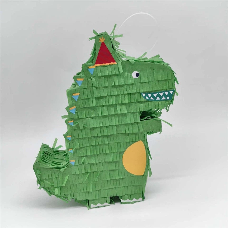 Pinata Dinozaur pentru Petrecere, Klevo, Detalii Argintii, din Hartie si Carton, Pinata pentru Copii, 25 x 7 x 27 cm, Verde