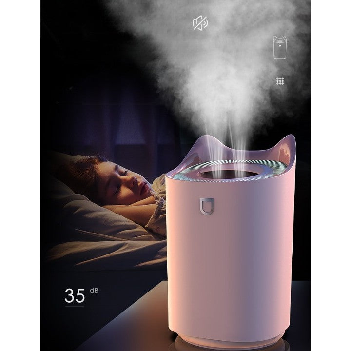 Umidificator cu duza dubla, Klevo, de capacitate mare 3L, roz