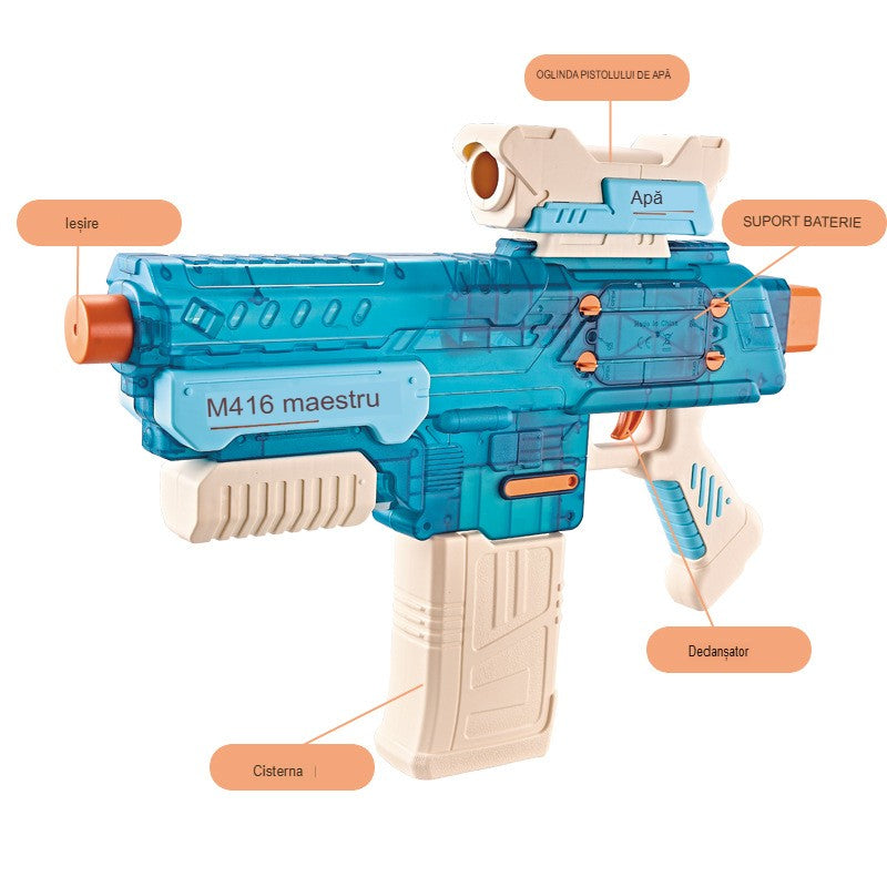 Pistol cu Apa Electric, Klevo, +6 Ani, Rezervor 500 ml, Incarcare USB, din Plastic, 43 x 5.5 x 30 cm, Albastru