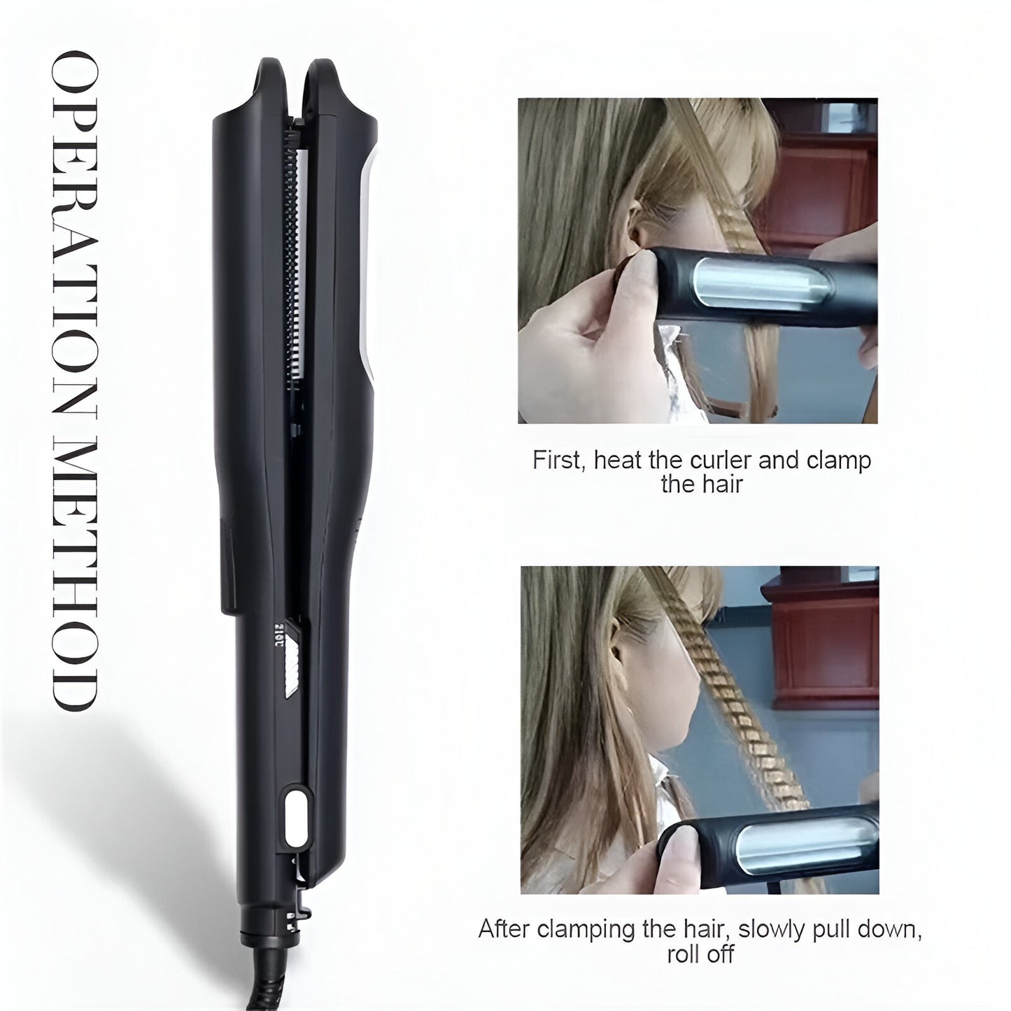 Placa pentru Ondularea Parului, Klevo, din Ceramica, Max 210 Grade, Lumina LED, 2 Setari de Temperatura, Functie de Blocare, 31x3.5 cm, Negru