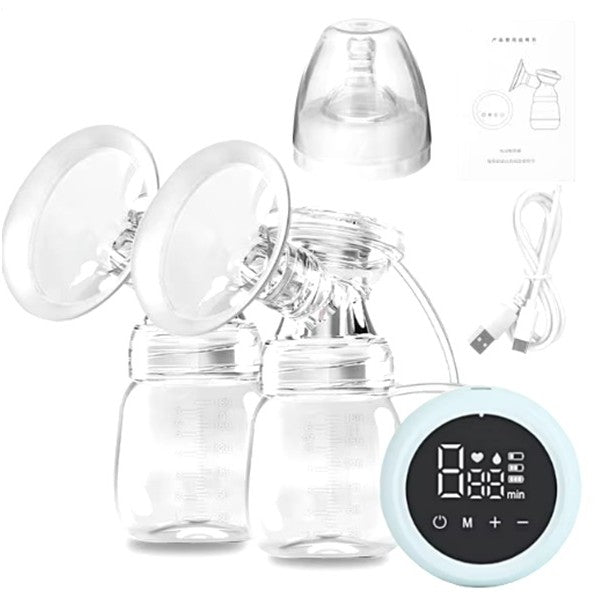 Pompa de San Electrica 2 in 1, Klevo, cu 2 Biberoane, Capacitate 180 ml, Incarcare USB Tip C, 1200 mAh, 2 Moduri, 9 Viteze, Albastru Transparent