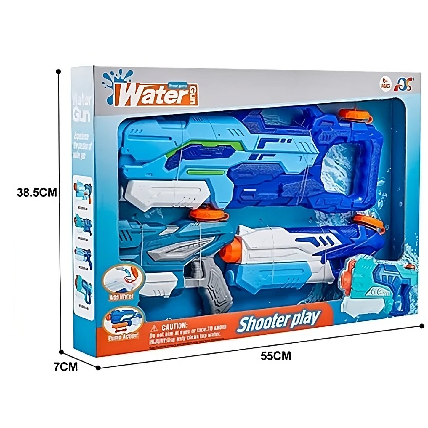 Set 3x Pistol cu Apa pentru Copii, Klevo, 6ani+, Albastru, 1x 1000 ML + 2x 300 ML