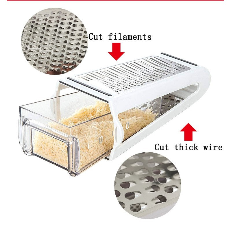 Razatoare de bucatarie cu cutie colectoare Klevo, doua tipuri de lame, carcasa inox si ABS, design practic, alb