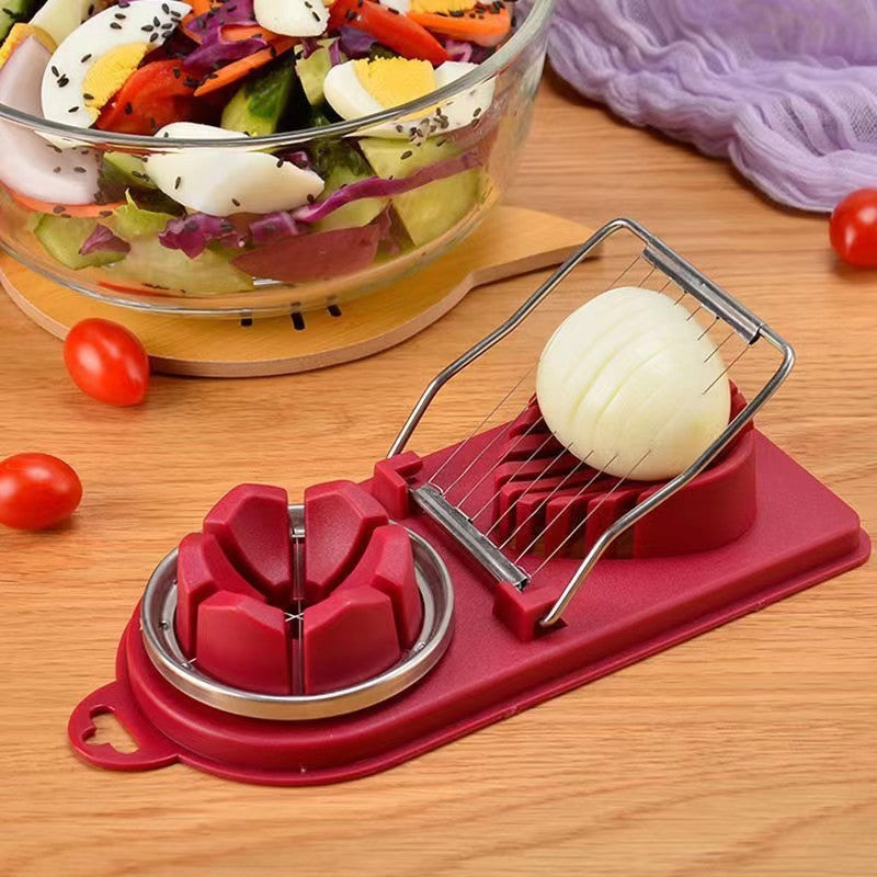 Feliator multifunctional Klevo pentru oua, mozzarela, fructe, 2 forme de feliere, agatatoare, 20 cm, Visiniu
