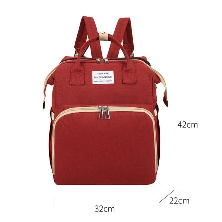 Rucsac Multifunctional pentru Mamici, Klevo, cu Patut Pliabil si Baza de Schimbat, Rezistent la Apa, Capacitate Mare, Usor, Compartimente Multiple, Buzunar Termic pentru Lapte, 42 x 32 x 22 cm, Rosu
