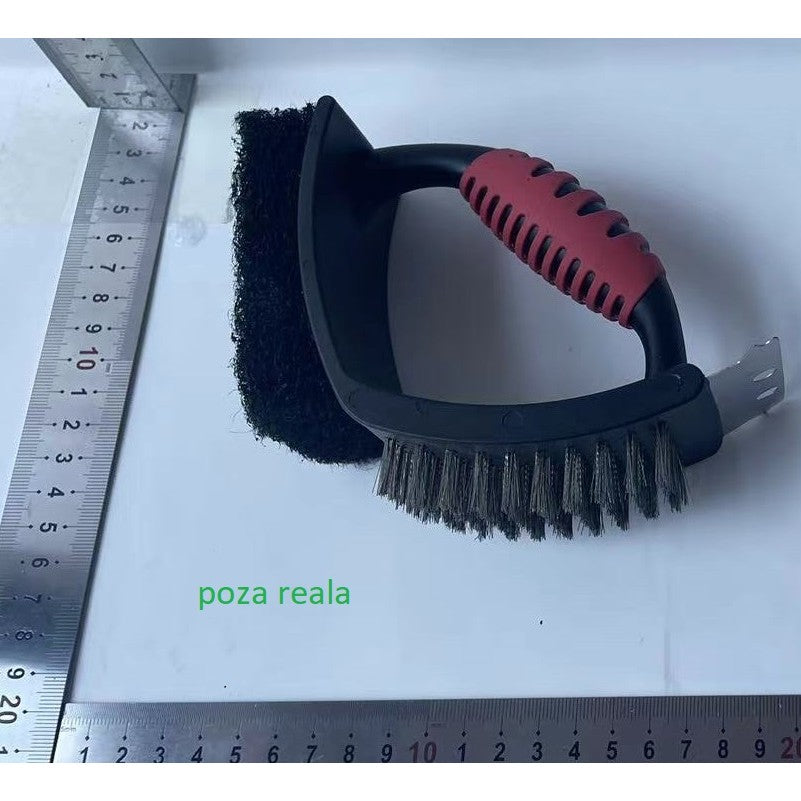 Sarma pentru Gratar, Klevo, 3 in 1, cu Racleta si Burete, Sarna din Otel Inoxidabil, 16 x 7 x 11 cm