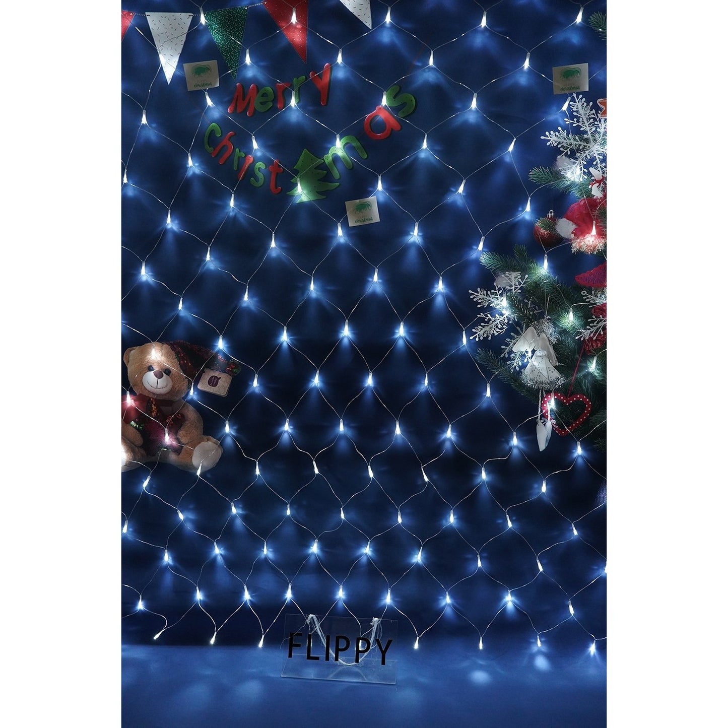 Sectiune Instalatie de Craciun Klevo, Tip Plasa, 160 LED-uri, 3 m x 1 m, 8 jocuri de lumini, Interconectabila, Fir transparent, Alb rece