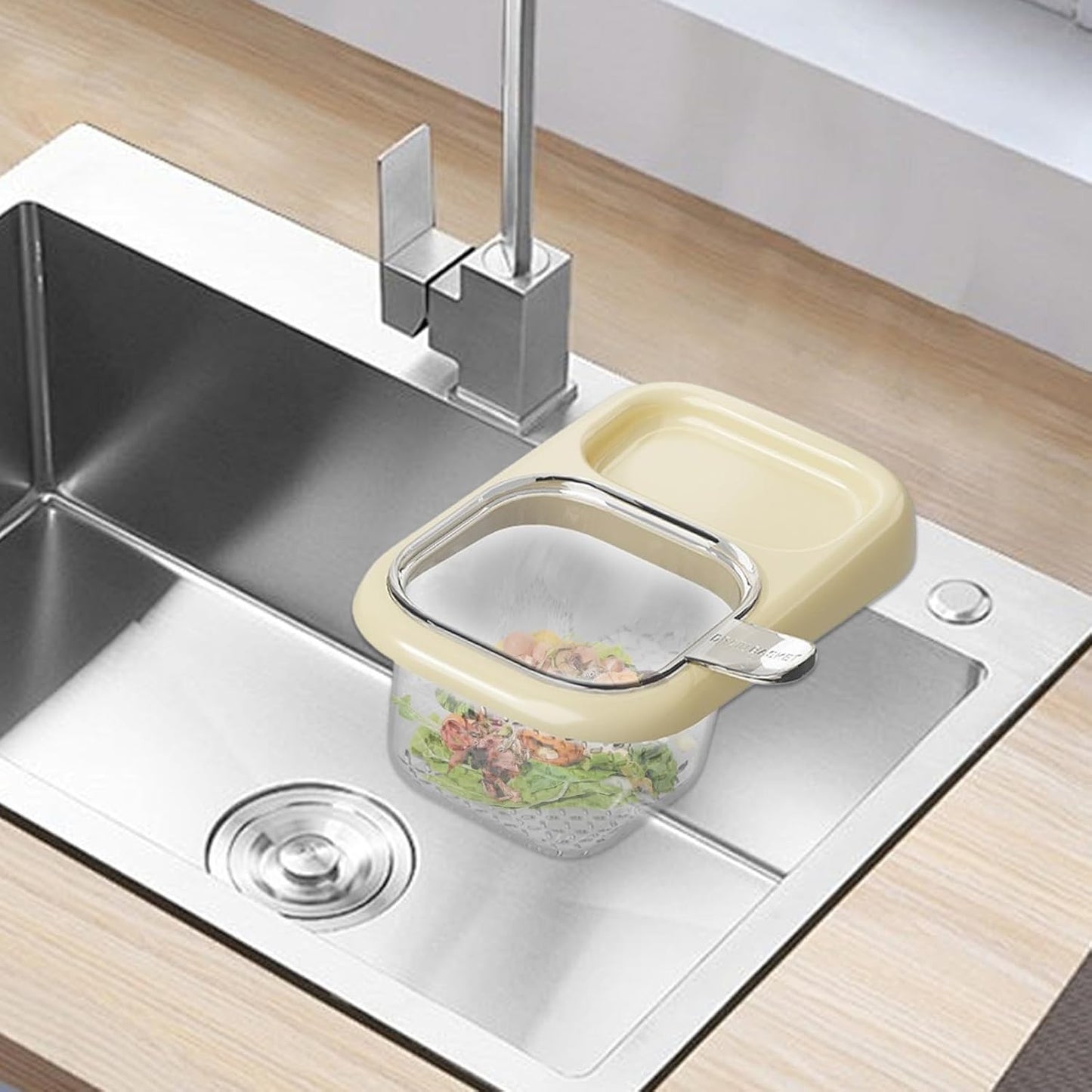 Cos de Scurgere pentru Chiuveta, Klevo, din ABS, cu Maner si Ventuza, Multifunctional, 22 x 13 x 8.5 cm, Crem