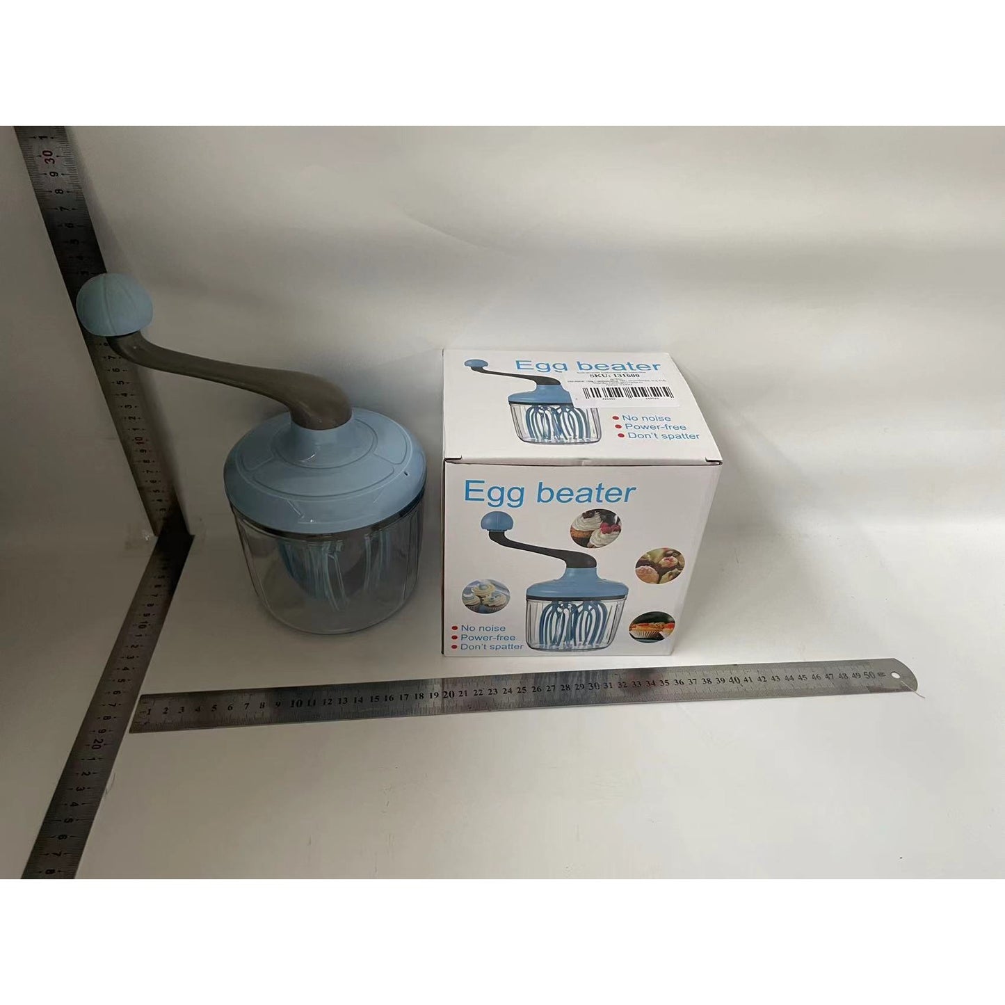 Mixer Manual, Klevo, pentru Oua Smantana Frisca Aluat, Maner Plastic, Usor de Utilizat si Depozitat, Bol Transparent, 24.5 x 11.5 cm Albastru