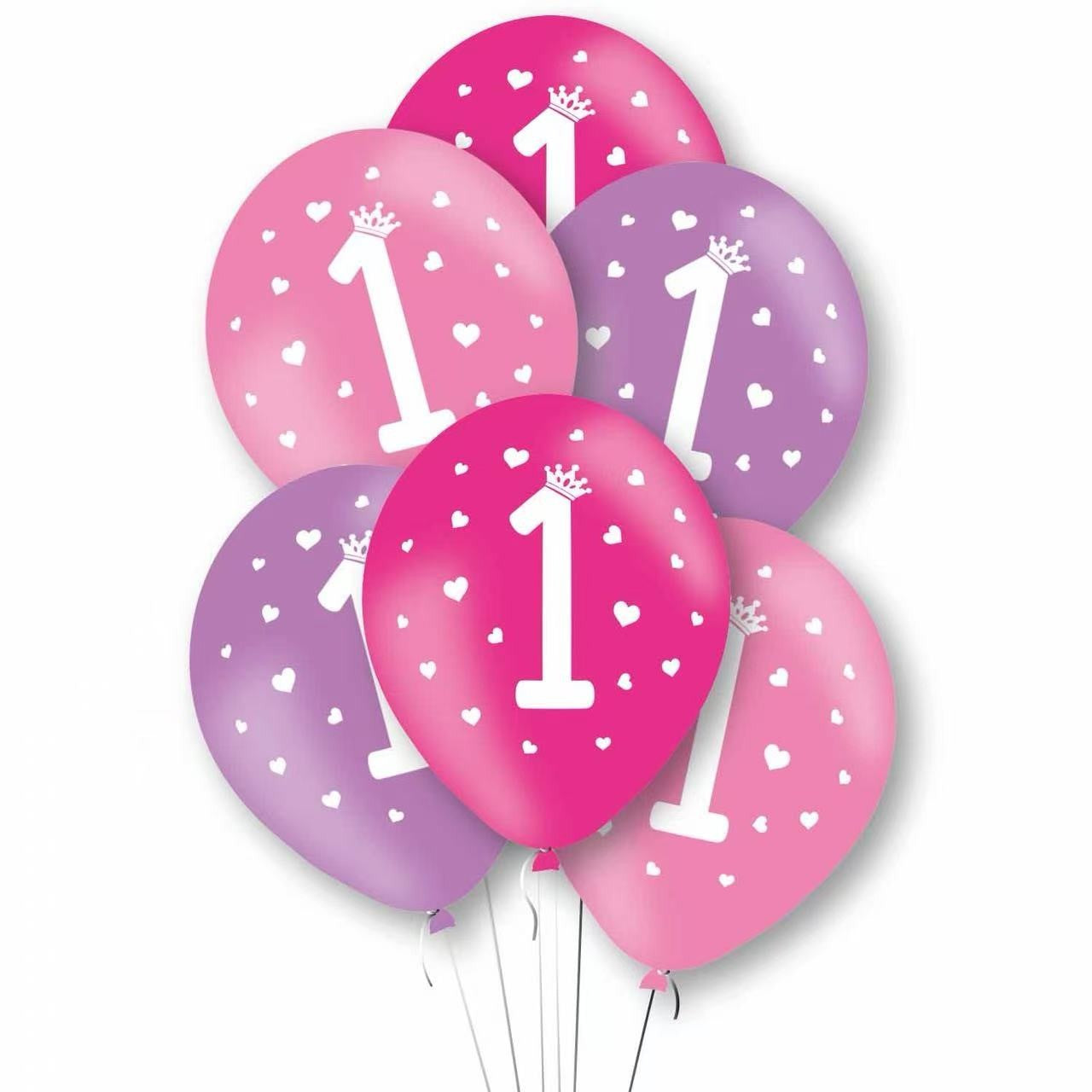 Baloane de Decor, Klevo, Set 10 Baloane de Decor pentru Aniversare 1 An, Model pentru Fetite, din Latex 25 cm, Roz/Mov