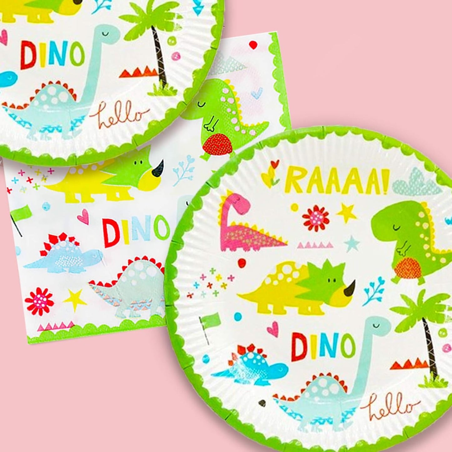 Set 10 Farfurii Petrecere, Klevo, Colectia Dino Park, 17 cm Diametru, din Carton, Multicolor