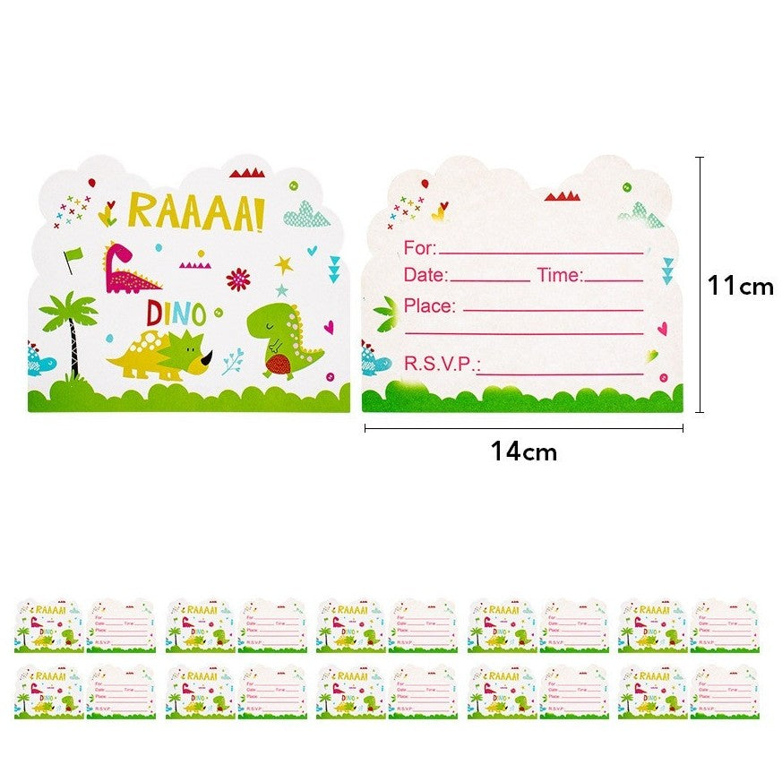 Set 10 Invitatii pentru Petrecere, Klevo, Colectia Dino Park, 11 x 14 cm, din Carton, Multicolor