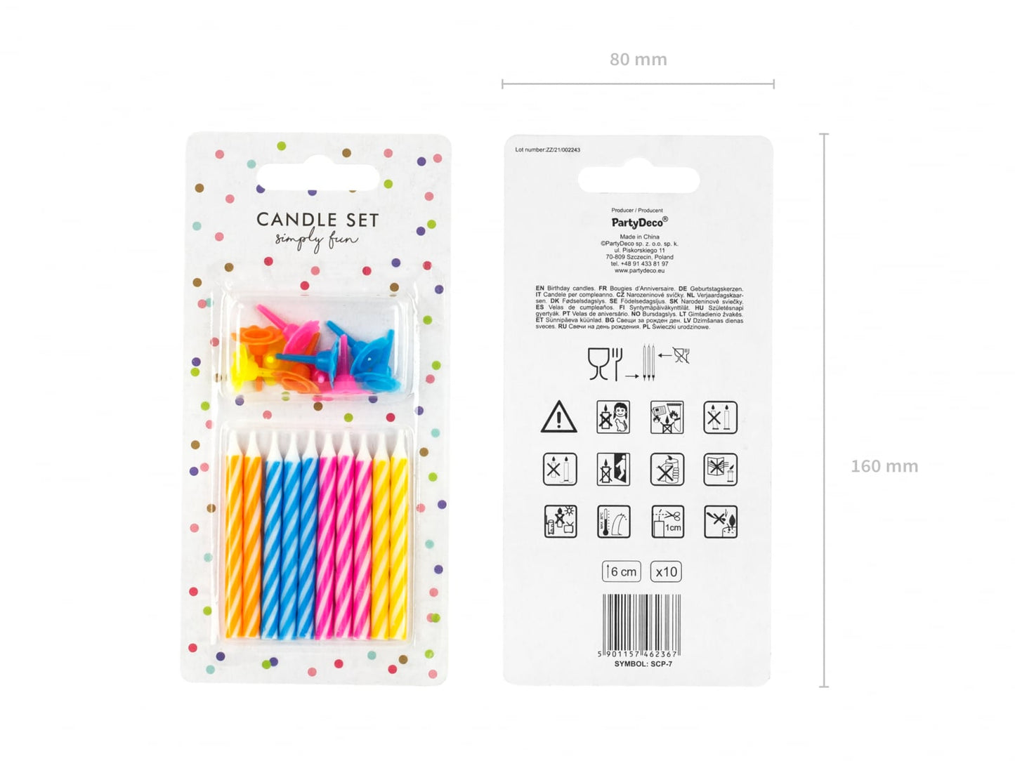 Set 10 Lumânări tort, multicolore, 6cm