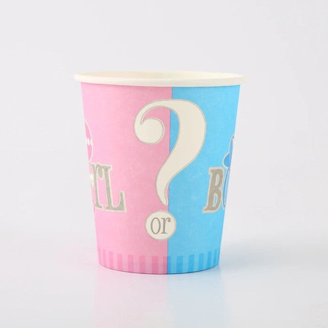 Set 10 Pahare Gender Reveal, Klevo, Girl or Boy, din Carton, 7 x 5 x 8.5 cm, 250 ml, Roz/Albastru