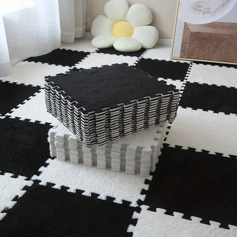Set 10 Piese Covor tip Puzzle, Klevo, Spuma EVA, Pufos, 30 x 30 x 1 cm, Negru