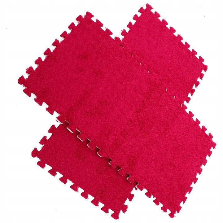 Set 10 Piese Covor tip Puzzle, Klevo, Spuma EVA, Pufos, 30 x 30 x 1 cm, Rosu
