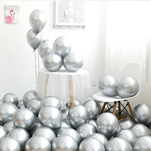 Set 12 Baloane, Klevo, din Latex Chrome, 13 cm, Argintiu