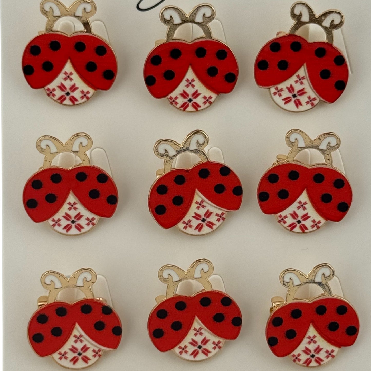 Set 12 Brose Martisor pentru Copii, Jolie, Model Buburuza cu Motiv Traditional, Rosu Alb