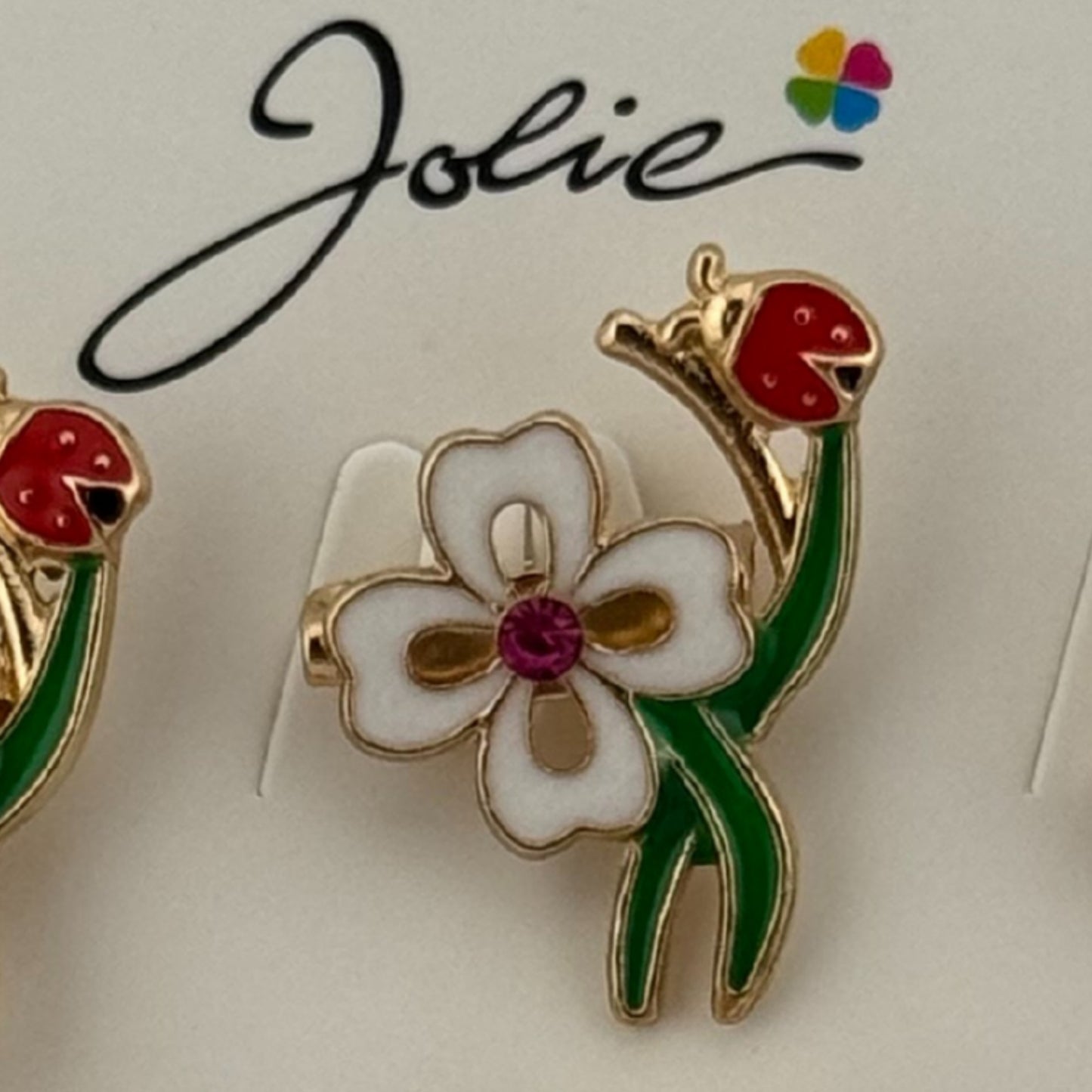 Set 12 Brose Martisor Primavara, Jolie, Model Trifoi cu Buburuza, Verde Alb Rosu