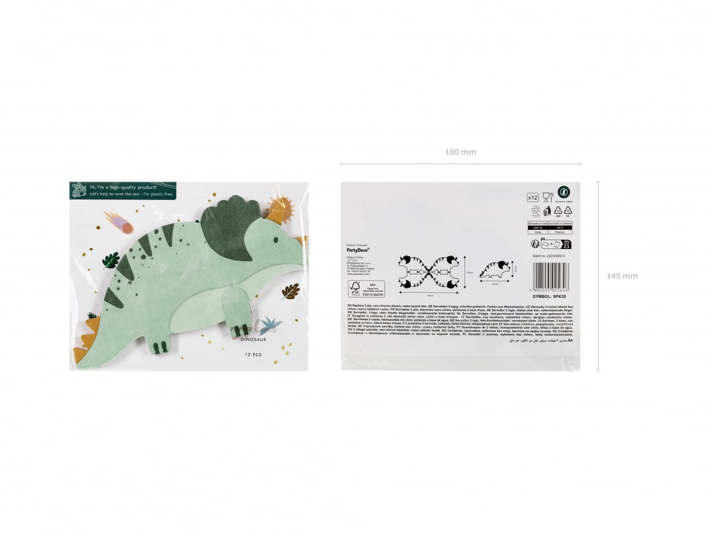 Set 12 servetele Triceratops, 18x10cm, mix