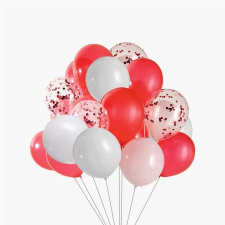 Set 15 baloane pentru petrecere, Klevo, alb/rosu, 30 cm
