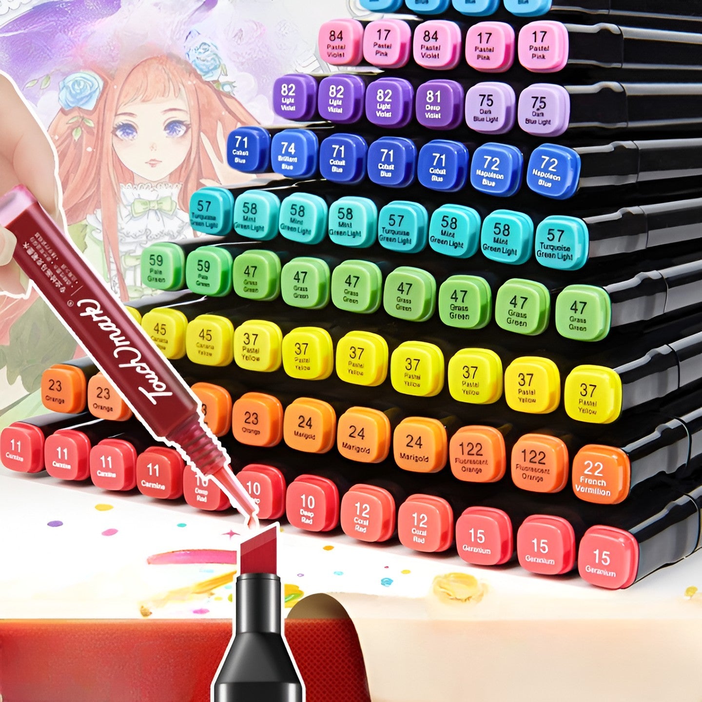 Set 168 Markere, Klevo, cu Alcool Touch Room, Cutie Plastic Inclusa, 2 Varfuri, Multicolor