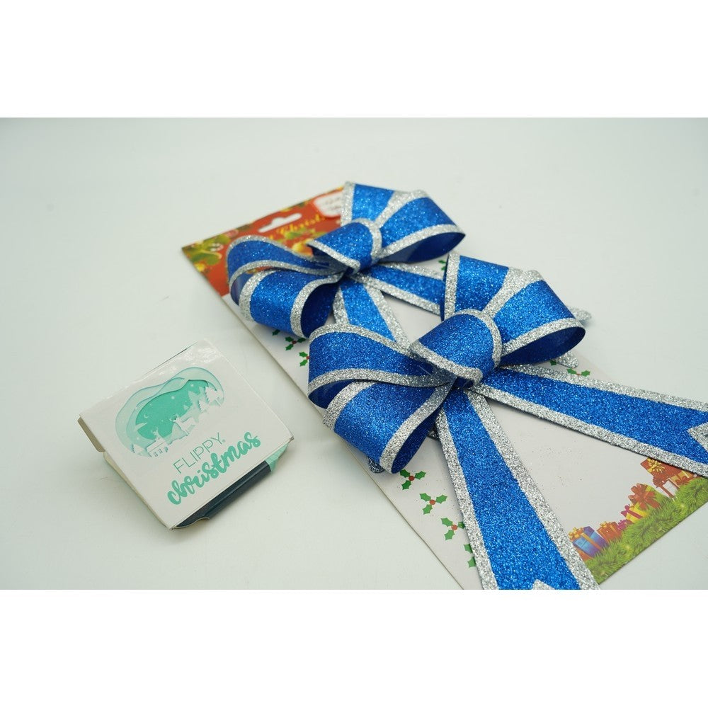 Set 2 fundite pentru brad, Albastre, cu margini argintii, 13 x 18 cm, PVC, Klevo