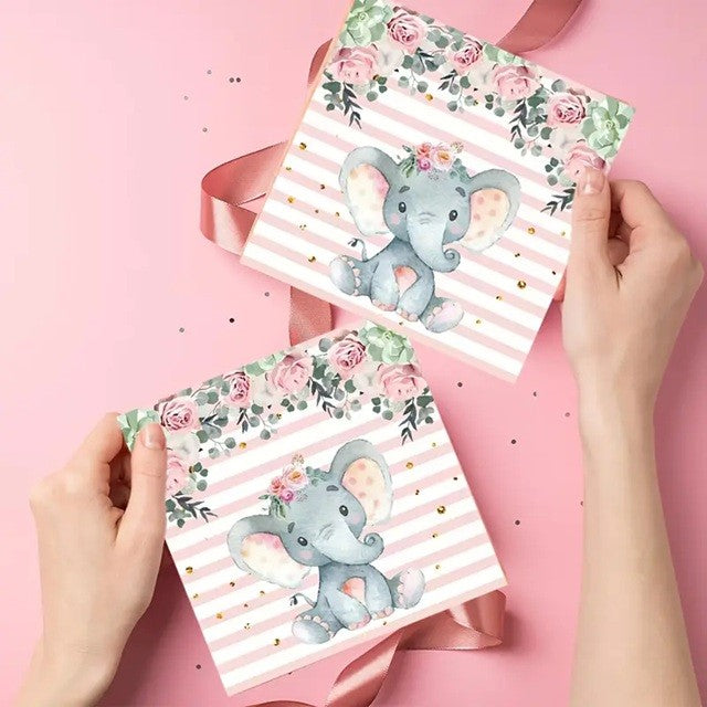 Set 20 de Servetele de Masa, Klevo, Imprimeu Elefant, din Hartie, 16.5 x 16.5 cm, Roz
