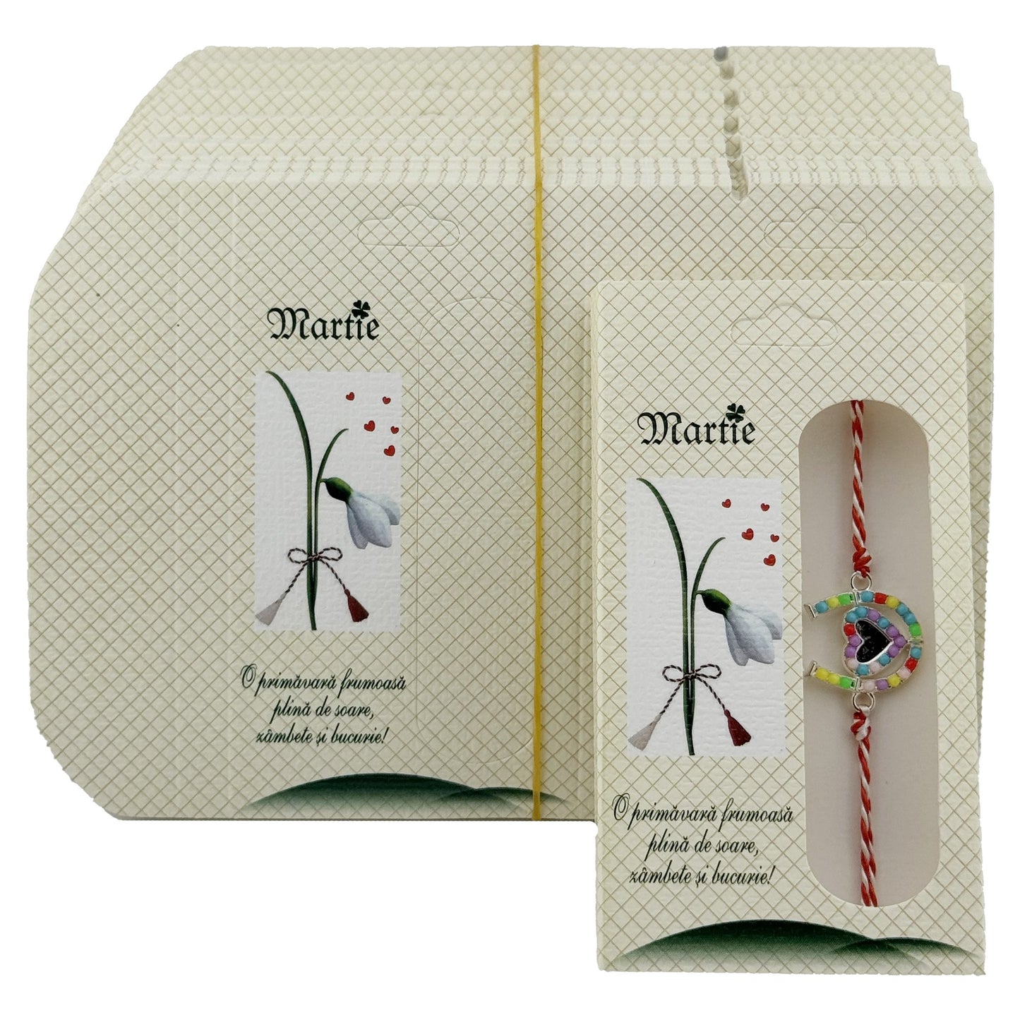 Ambalaje pentru Bratara Martisoare, Klevo, Set 200 Bucati, Cutii Brosa, Model Ghiocel, Bej